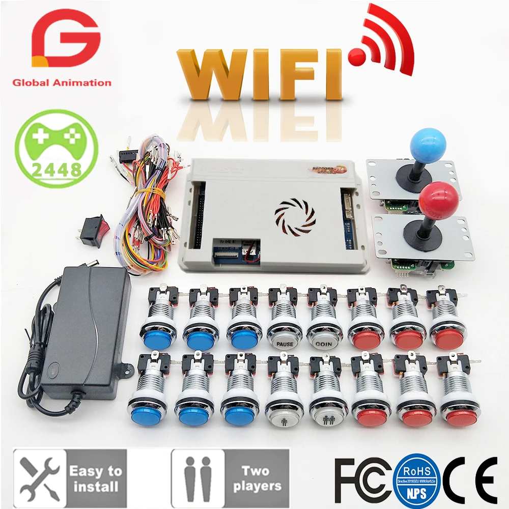 

2 Player Pandora Game 3D WIFI Kit Copy SANWA Joystick,Chrome 5v LED Push Button for DIY Arcade Machine Home Cabinet with Manual