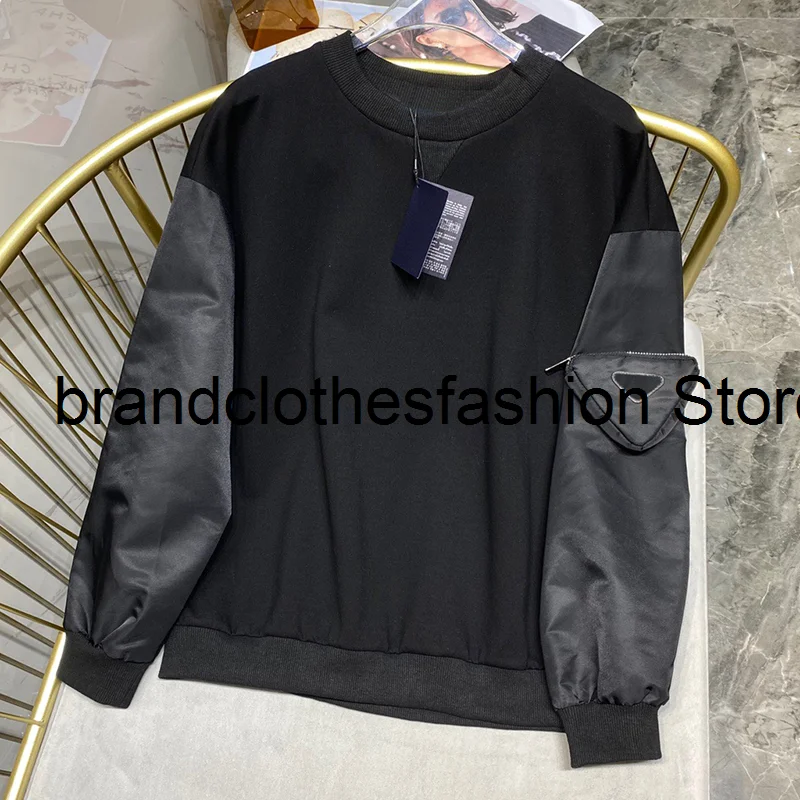 

Black Fashion Comfortable Cotton Sweatshirt Women High Quality Patchwork Sleeve With Bag Casual Street Pullover Lady 2021 Autumn