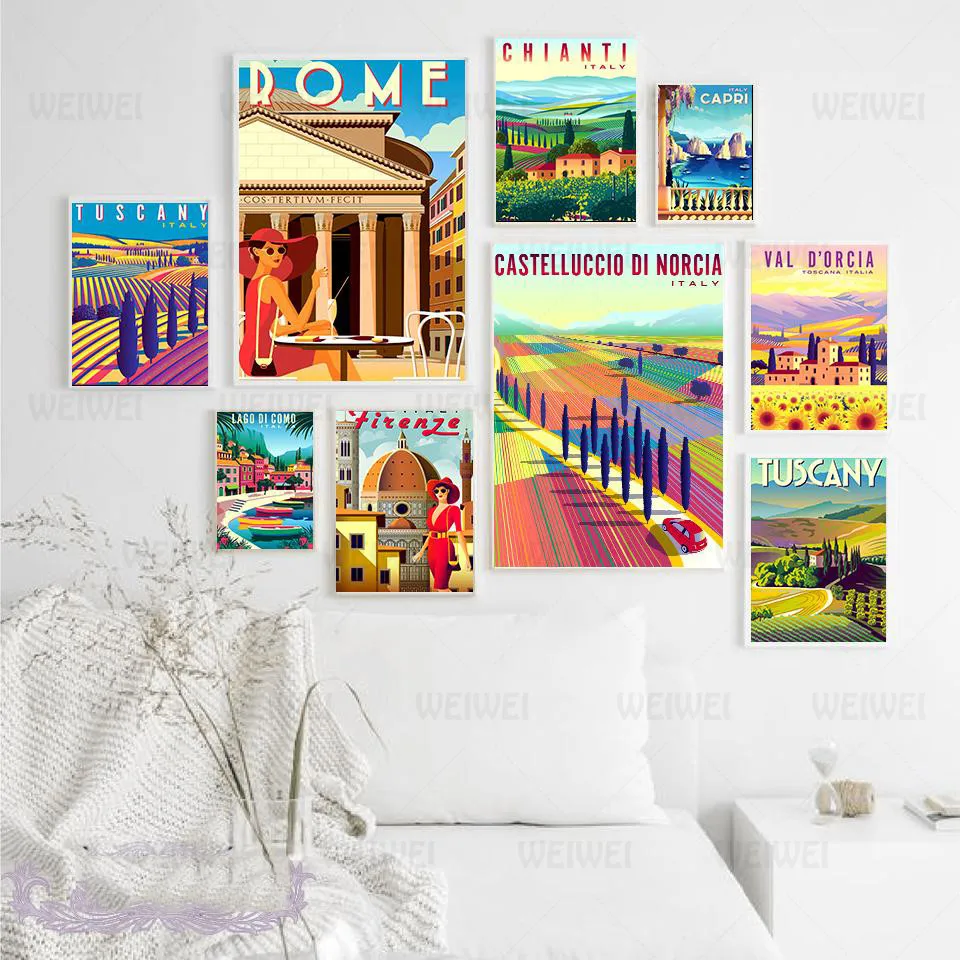 

Landscape Canvas Painting Vintage Travel Cities Italy Rome Tuscany Hd Print Wall Art Posters and Prints Aesthetic Room Decor