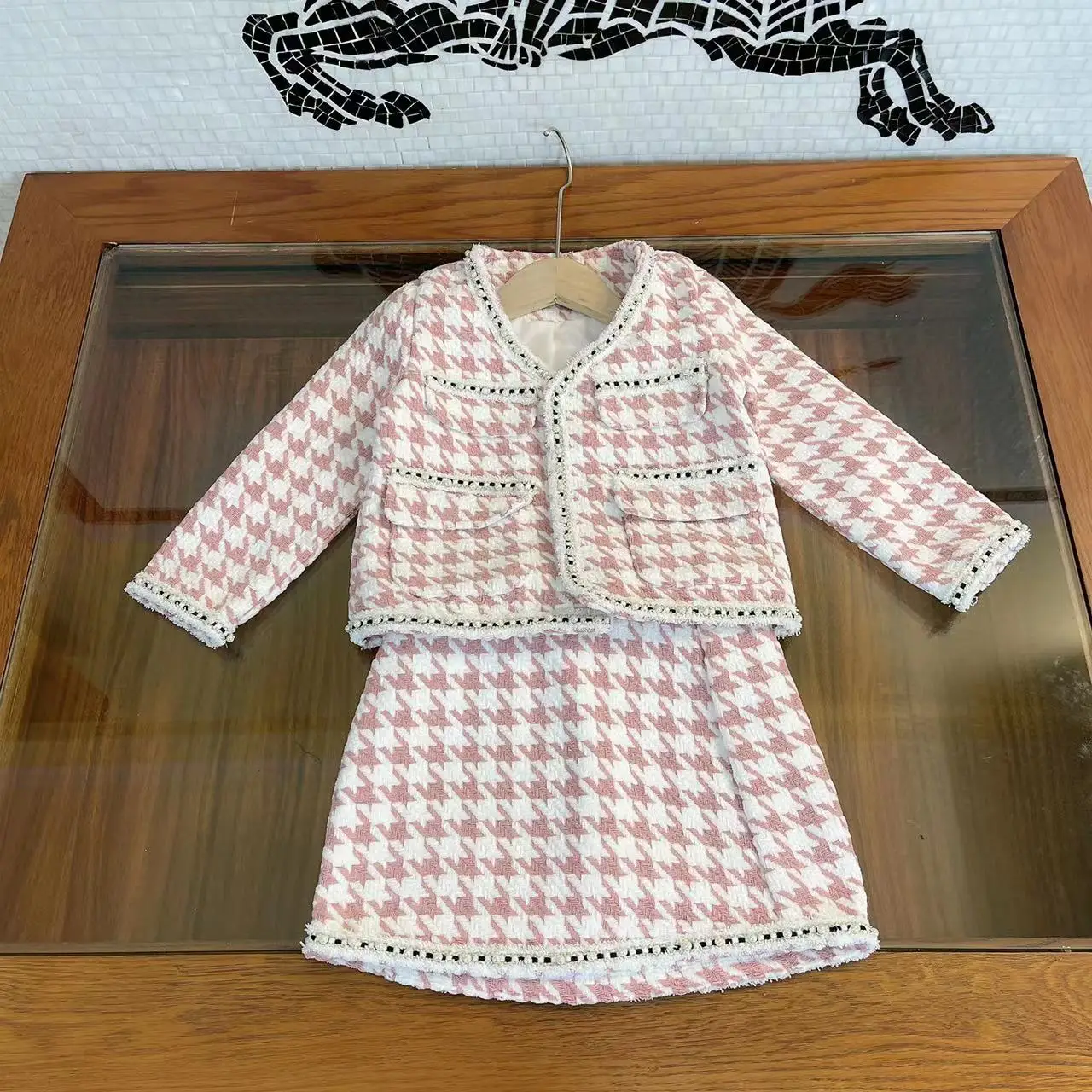 

High-end children's clothing girls autumn suit 2021 new foreign girl small fragrance skirt children's two-piece suit