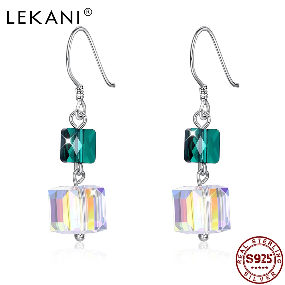 

LEKANI серьги-гвоздики 925 Стерлинговое Серебро геометрической формы квадратном каблуке разноцветные Австрийские кристаллы свисающие серьги, ...