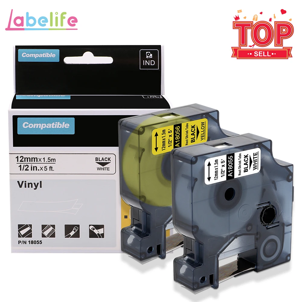 Labelife 2 шт. Rhino 18055/18056 совместимые с промышленными термоусадочными трубками DYMO
