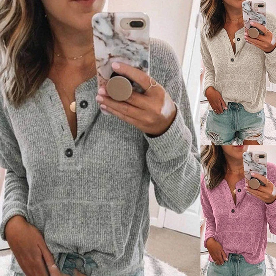 

Knitted Long Sleeve T Shirt Button Casual Clothes Basic V Neck T Shirt Women Solid Color Plus Size Shirt 5xl 2020 Korean Fashion