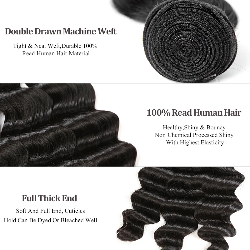 AddBeauty Peruvian Loose Deep 100% Human Remy Hair Extension Weave Bundle Deal 3 PCS Lot Natural Color Machine Double Drawn Weft | Шиньоны и