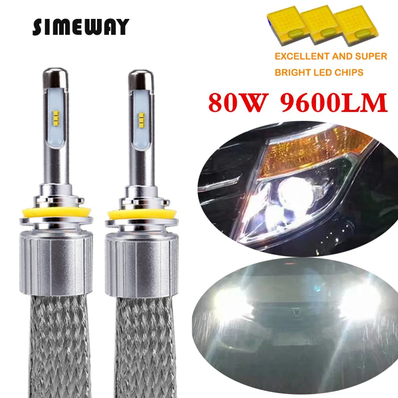 

2Pcs car light h4 9005 hb3 led headlamp white 6000K H7 H1 H3 9012 HIR2 h27 880 881 9006 auto led Headlight Bulb 10000LM fog lamp