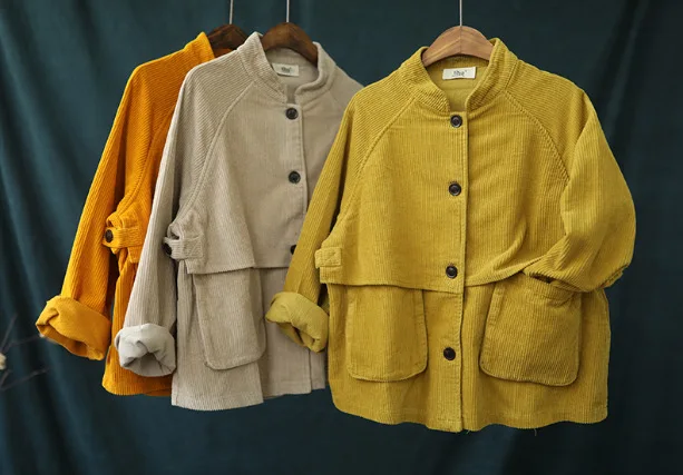 Autumn jackets Women Retro Loose Corduroy Casual Coat 2019 New Female Cardigan Long-sleeved pocket Mori girl Tops | Женская одежда