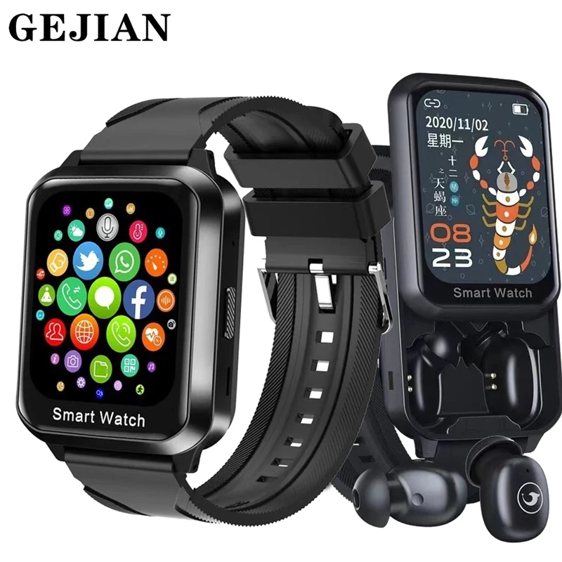 GEJIAN Luxury Smart Watch Men Bluetooth Headset 2 in 1 1.78 Inch Full Touch Screen Call For Android Ios Xiaomi Phones | Электроника
