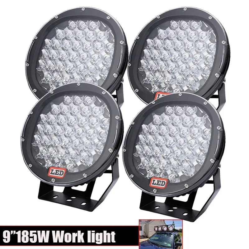 4x185W led work light 9" inch Round 37 LED Roof Driving Headlight Fog Lights Off Road Spot lights for Jeep, Truck, Car, ATV, SUV