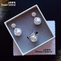 dreamcarnival1989 new dazzling wedding jewelry set for women elegant earrings rings lovely white pearl dangle earings er4030s2