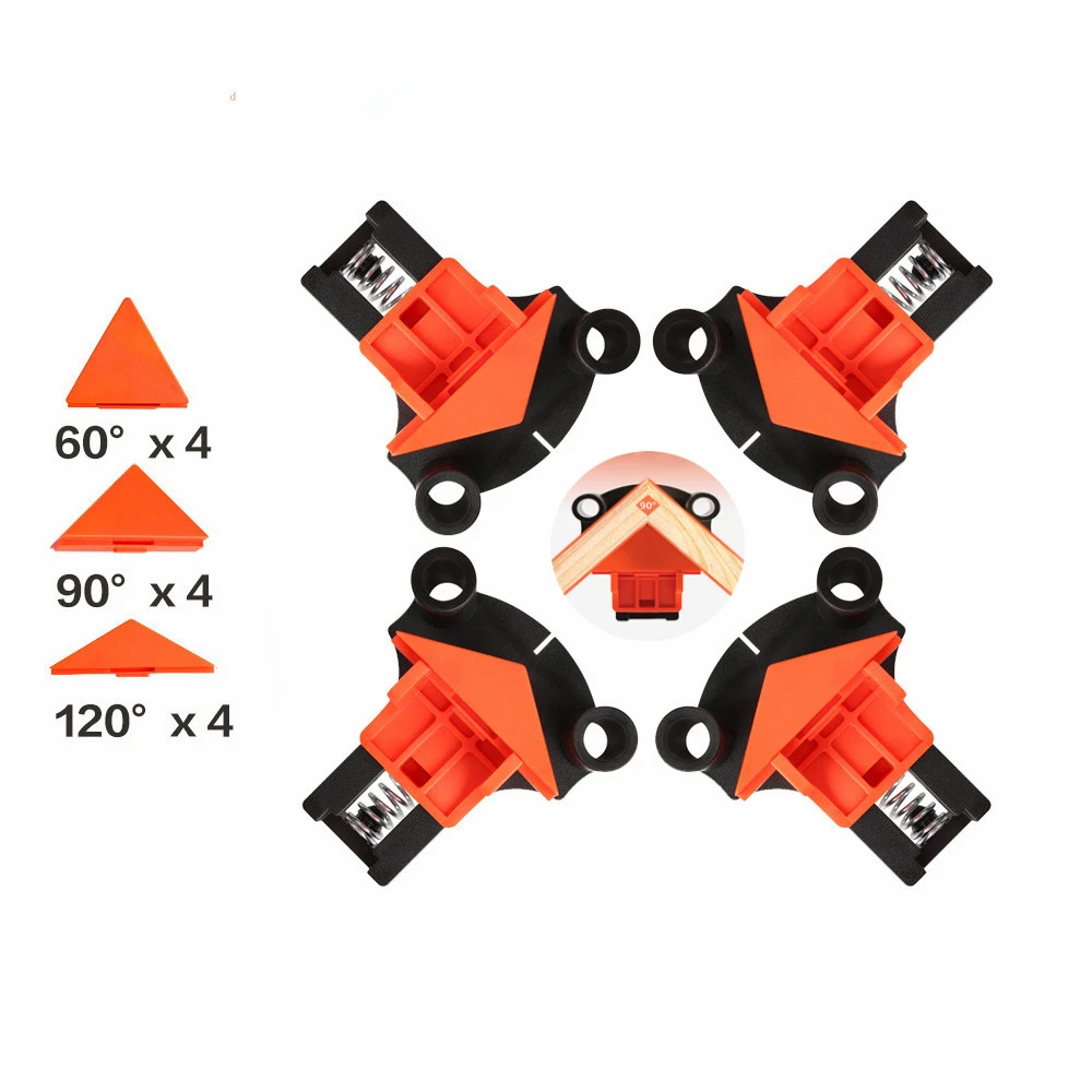 

4pcs Woodworking Clamps 60 90 120 Degree Right Angle Clamp Quick Fixed Picture Frame Plastic Spring Clips Woodworking Tools