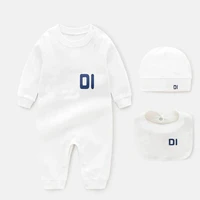 summer fashion newborn baby clothes sets lovely letter long sleeved cotton toddler girl boy romper bibs and hat infant clothing