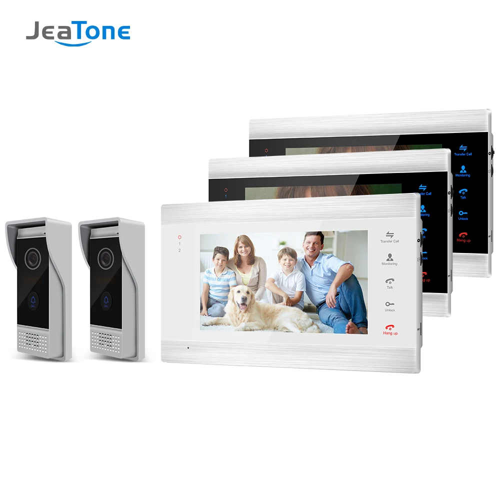 

Jeatone 7 дюймов TFT проводной умный видео дверной звонок Домофон с 3 монитором ночного видения + 2x1200TVL непромокаемый дверной телефон