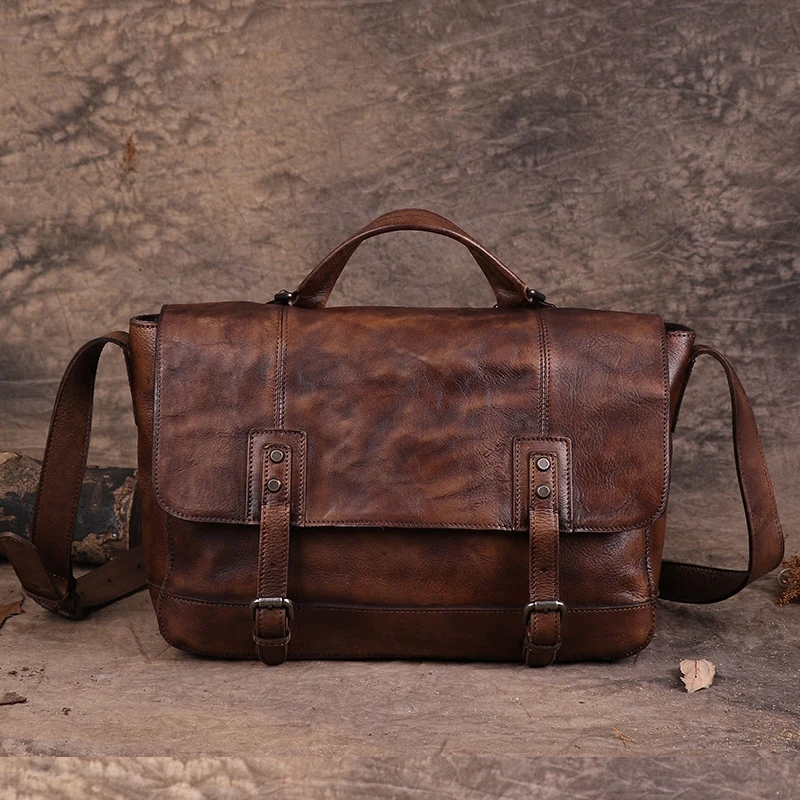 Vintage Distressed Leather Men Shoulder Bag Portable Messenger Street Bags Hand-colored Motorcycle Tide Male Soft Tc |