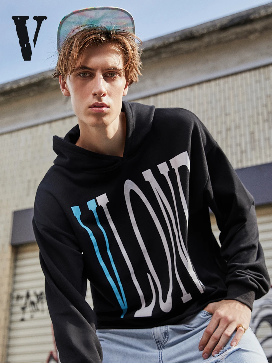 Trendy brand VLONE Hoodies Sweatshirts male big V hem destruction pullover street female hip-hop cotton hoodie