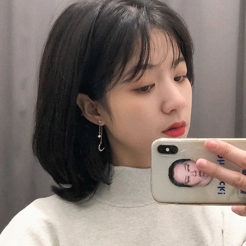 

Korean Star Moon Drop Earrings For Women Rose Gold Silver Color Cute Statement Zirconia Tassel Earring Fashion Jewelry 2021