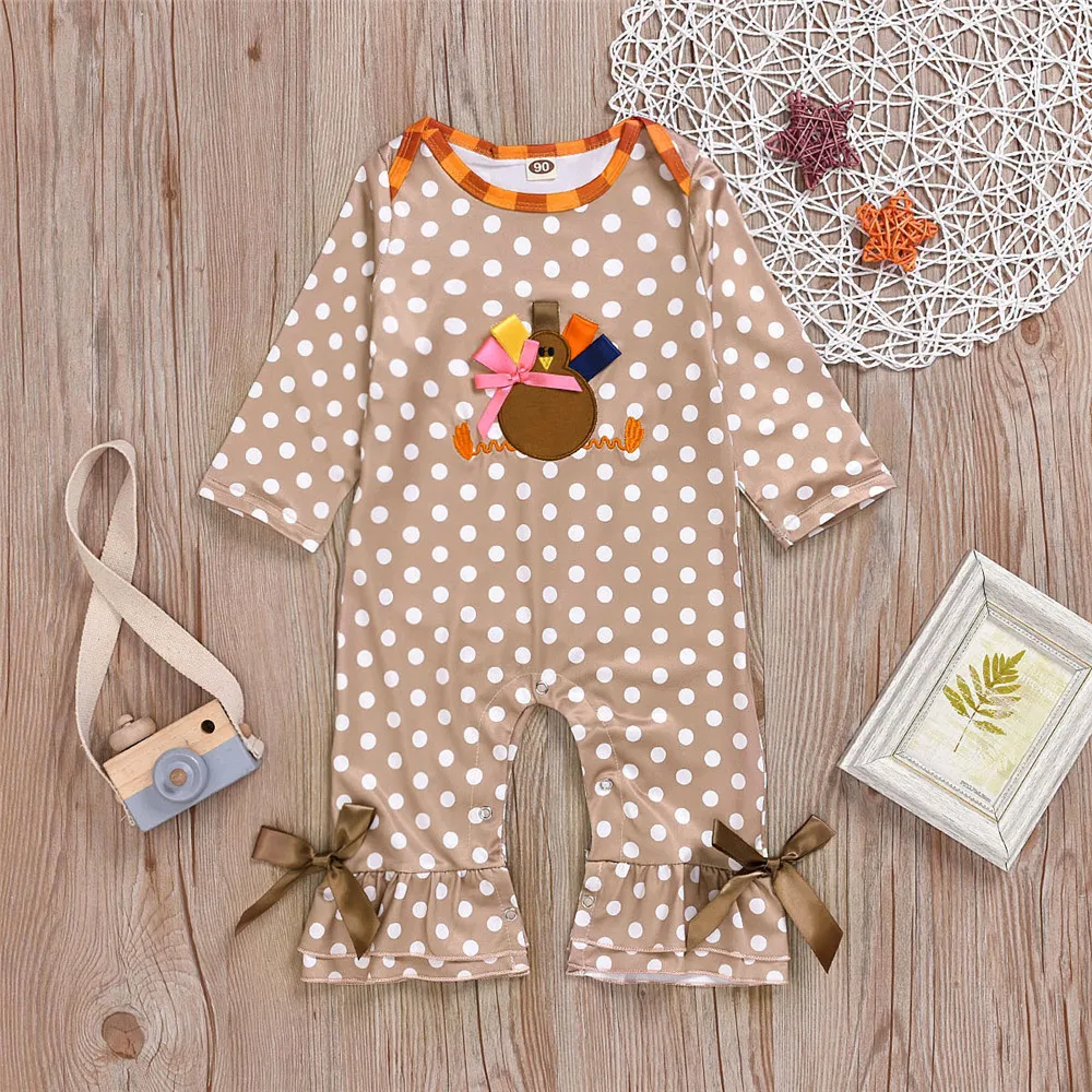 

PatPat Baby Girl Polka Dazzling Dots Turkey Embroidery Long-sleeve Jumpsuit
