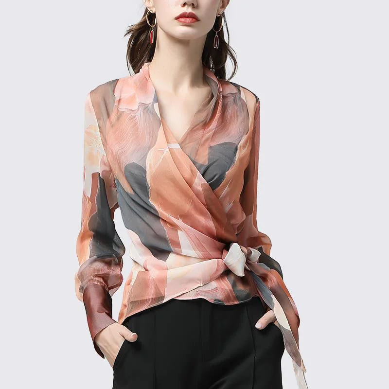 Женская шифоновая рубашка повседневная легкая печать на прозрачной поверхности
