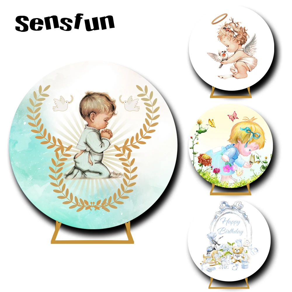 

7 Options Baptism Holy Communion Round Backdrop Cover Newborn Oh Baby Photography Background Photo Studio Customized Photocall