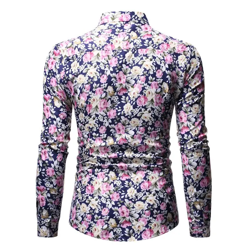 Рубашка мужская с цветочным принтом стильная блузка на пуговицах длинным