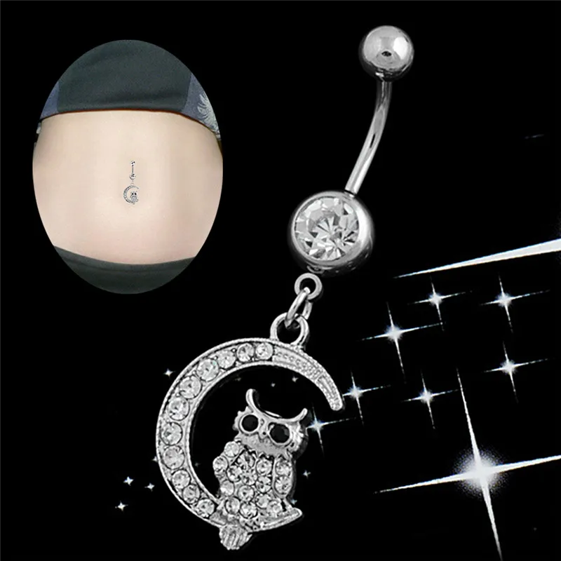 

White Moon Owl Pendant Navel Piercing Women Belly Button Ring Piercing Jewelry Wholesales