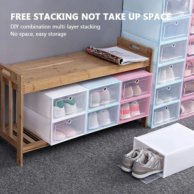 

6pc thickened dustproof shoes organizer box Transparent shoe box storage shoe boxes can be superimposed combination shoe box