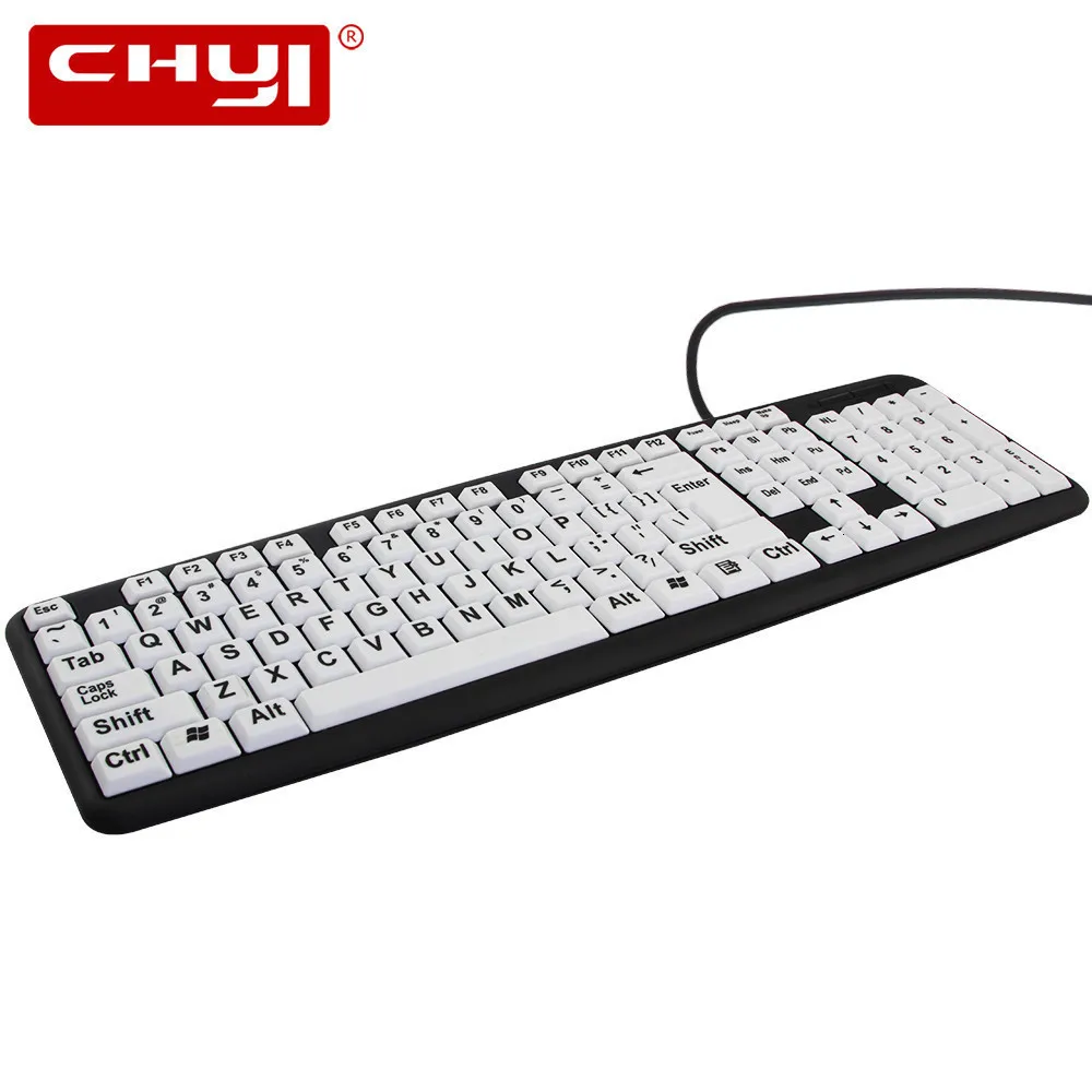 

CHYI Wired Black And White Wired Keyboard For Old Men 107 Keys English Computer Ergonomics Big Character Keypads For Desktop