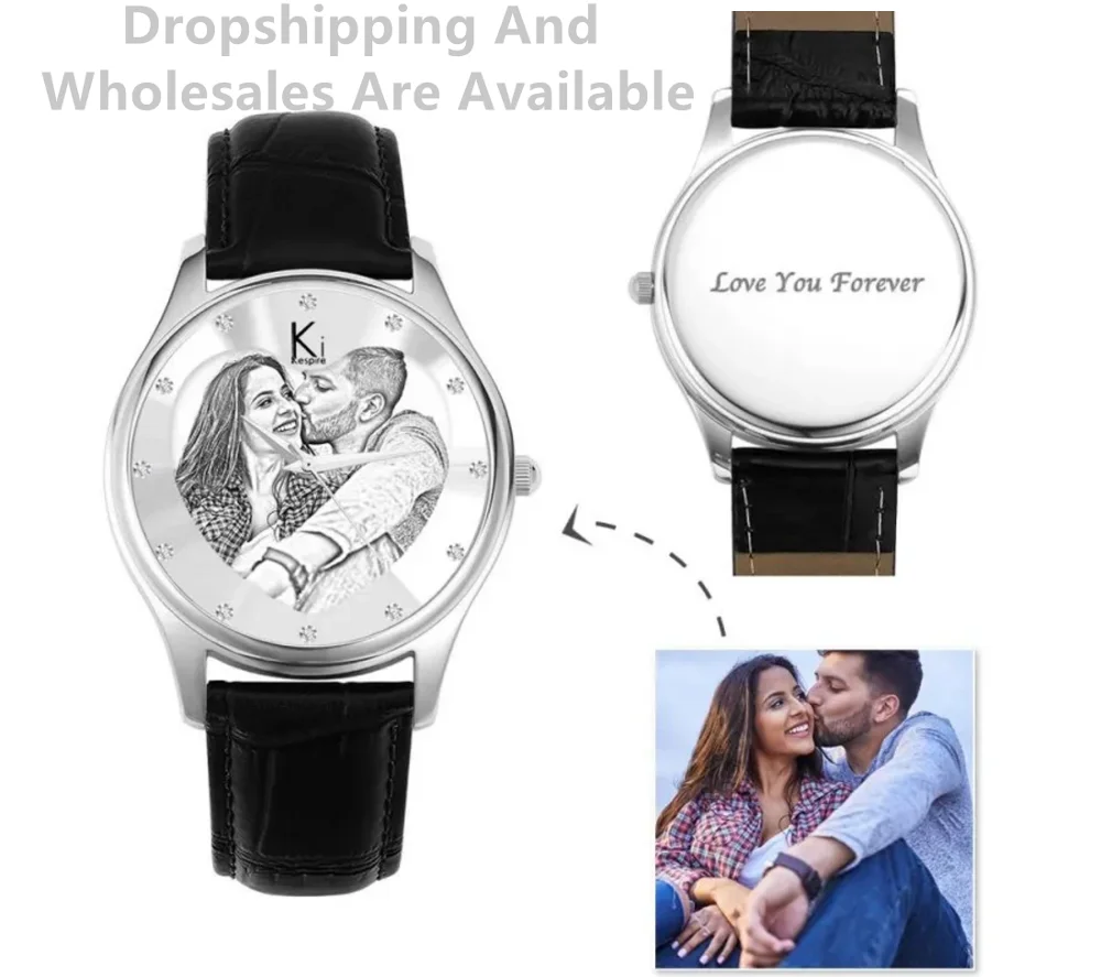 Женские часы с гравировкой 40 мм коричневый кожаный ремешок-эскиз