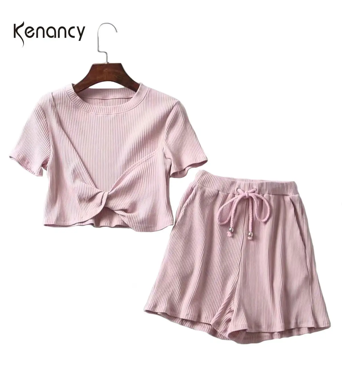 Женский трикотажный костюм Kenancy комплект из топа с коротким рукавом и шорты