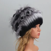 winter fur hat women natural rex rabbit fur hats elastic knitted hat cap floral design winter accessories bonnets fur wholesale