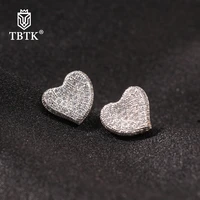 tbtk 925 sterling silver earring heart shape stud earring paved cubic zirconia men women fashion hiphop jewelry