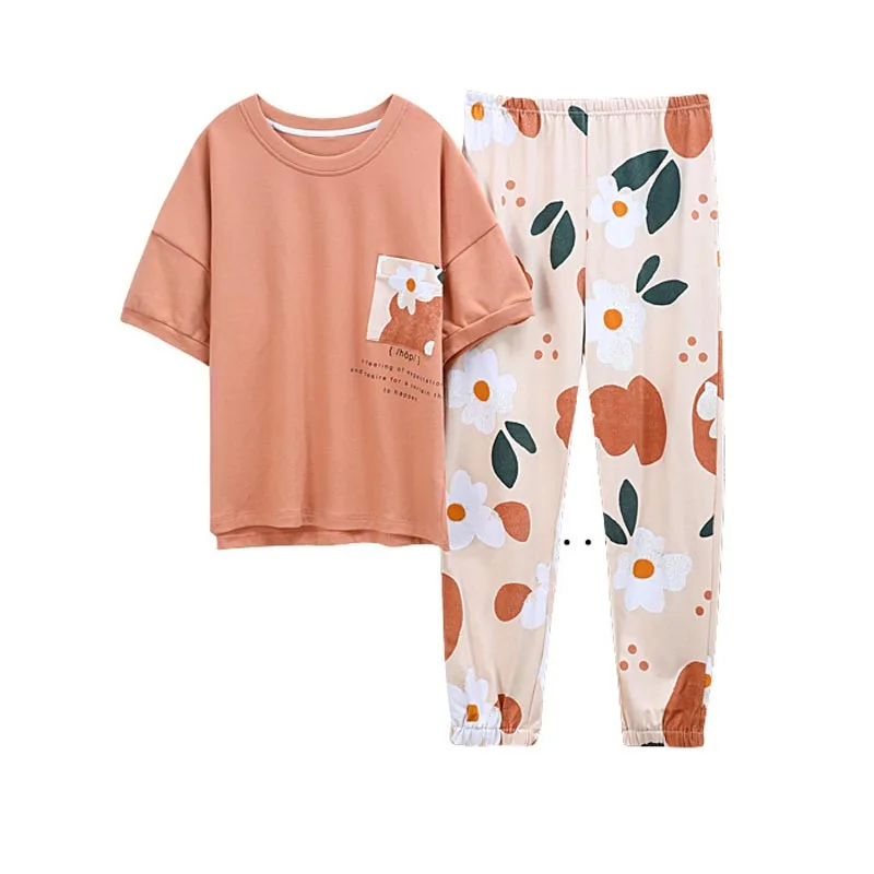 Комплект хлопковых женских пижам из 2 предметов повседневные весенне летние