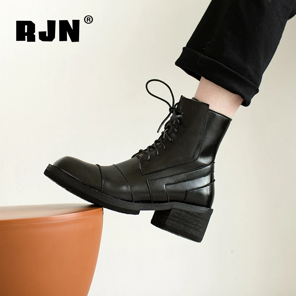 Online RJN Musim Gugur Baru Fashion Wanita Semata Kaki Klasik Round Toe Lace-Up Sepatu Wanita Nyaman Platform Hak Square Sepatu RO186