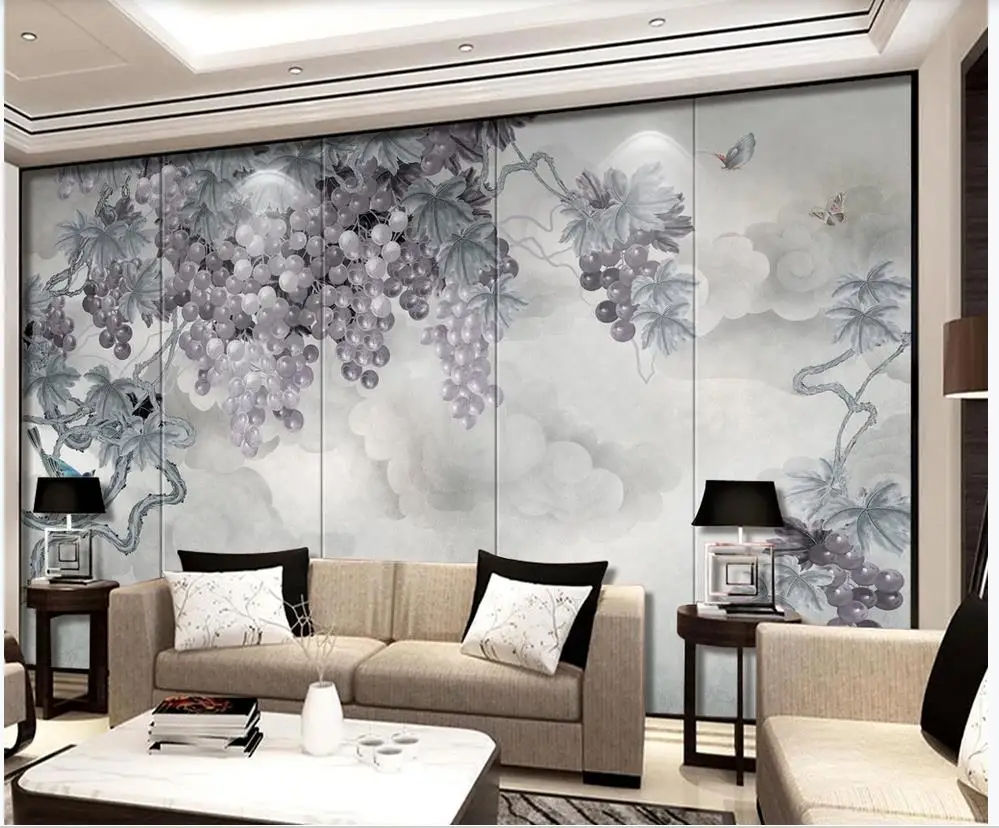 

Custom photo wallpaper 3d mural wallpaper for walls 3d Hand painted grape vine pattern living room TV background wall mural