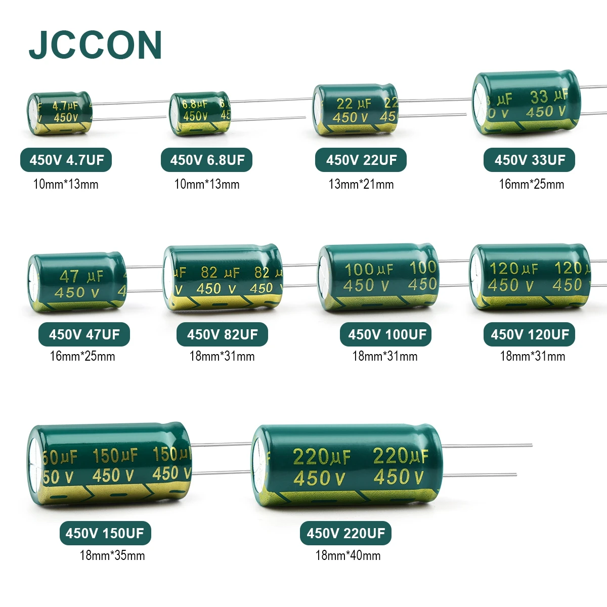 JCCON Aluminum Electrolytic Capacitor High Frequency Low ESR 450V 4.7UF 6.8UF 22UF 33UF 47UF 68UF 100UF 120UF 150UF