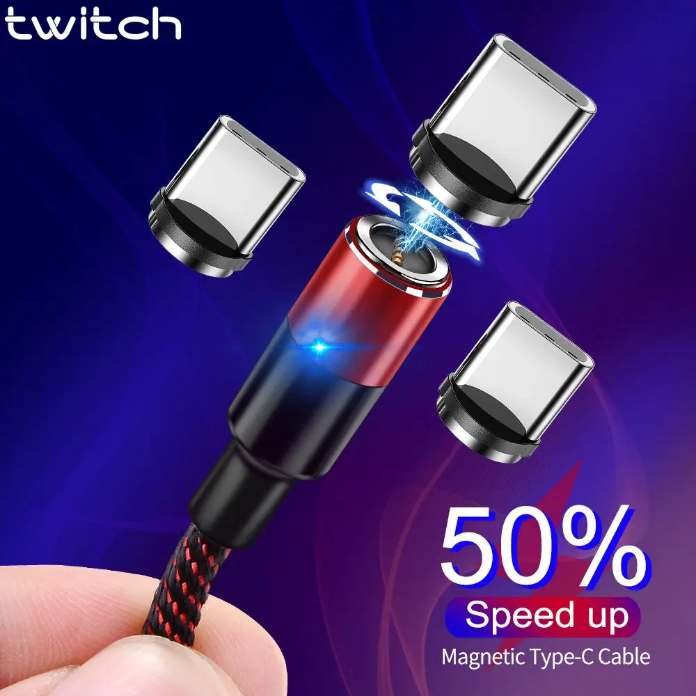 Магнитный кабель Twitch 1 м 2 сверхбыстрое зарядное устройство типа C USB для телефона