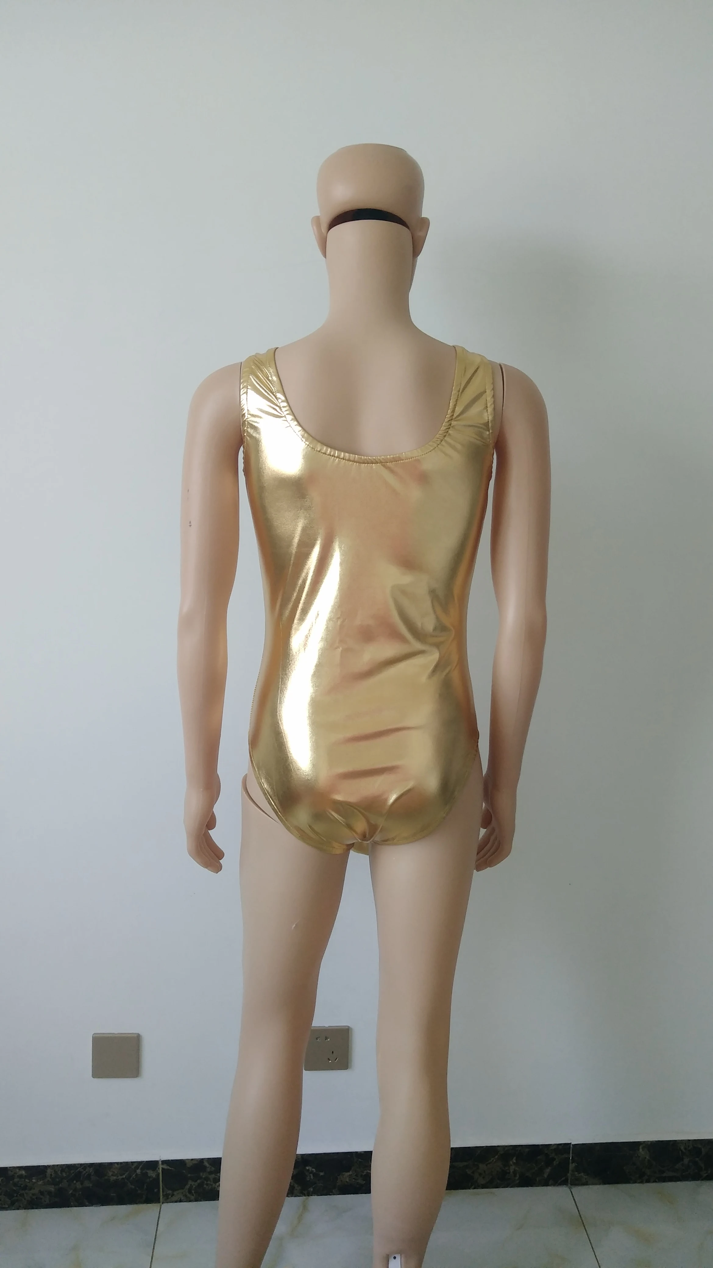 Мужской Блестящий пикантный полукомбинезон без рукавов с металлическим блеском