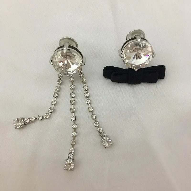 

European and American Bow Asymmetric Ear Clip Tassel Long Simple All-match Ear Clip Earrings Female