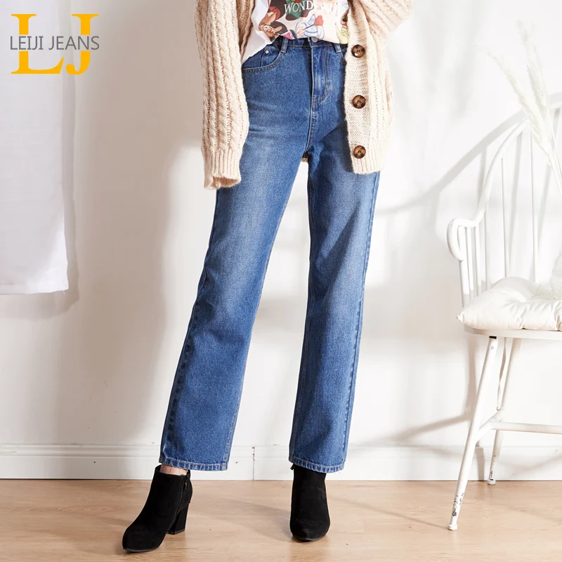 Женские классические джинсы LEIJIJEANS, элегантные свободные неэластичные брюки с высокой посадкой, новая модель 9101 большого размера