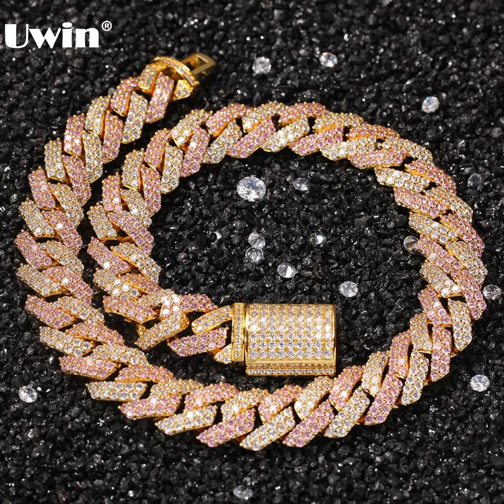 

UWIN Hiphop Jewelry 18mm 2 Rows Cubic Zirconia Pave Iced Out CZ Cuban Link Necklaces Luxury Accessories Fashion Jewelry for Men