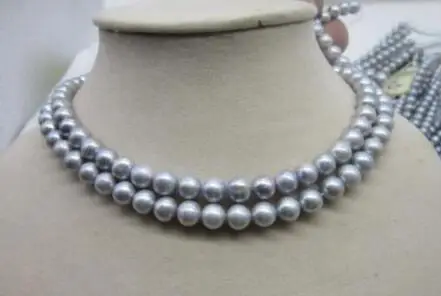 

good HOT SELL 8-9mm Freshwater CHARMING 2 ROW GRAY AAA 8-9MM NATURAL PEARL NECKLACE