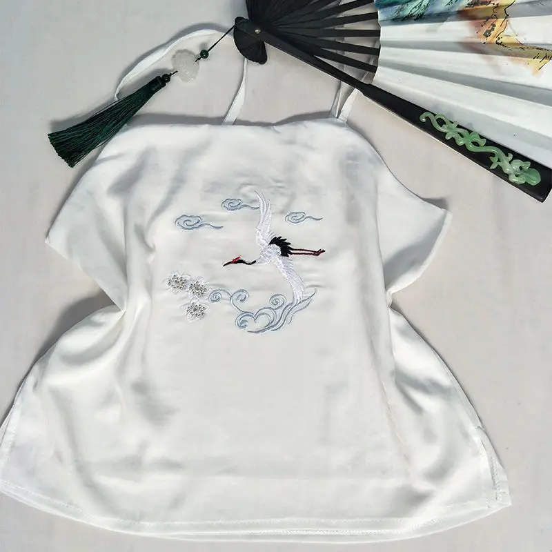 2021 китайские топы женская кофта шелковые атласные традиционные майки с вышивкой