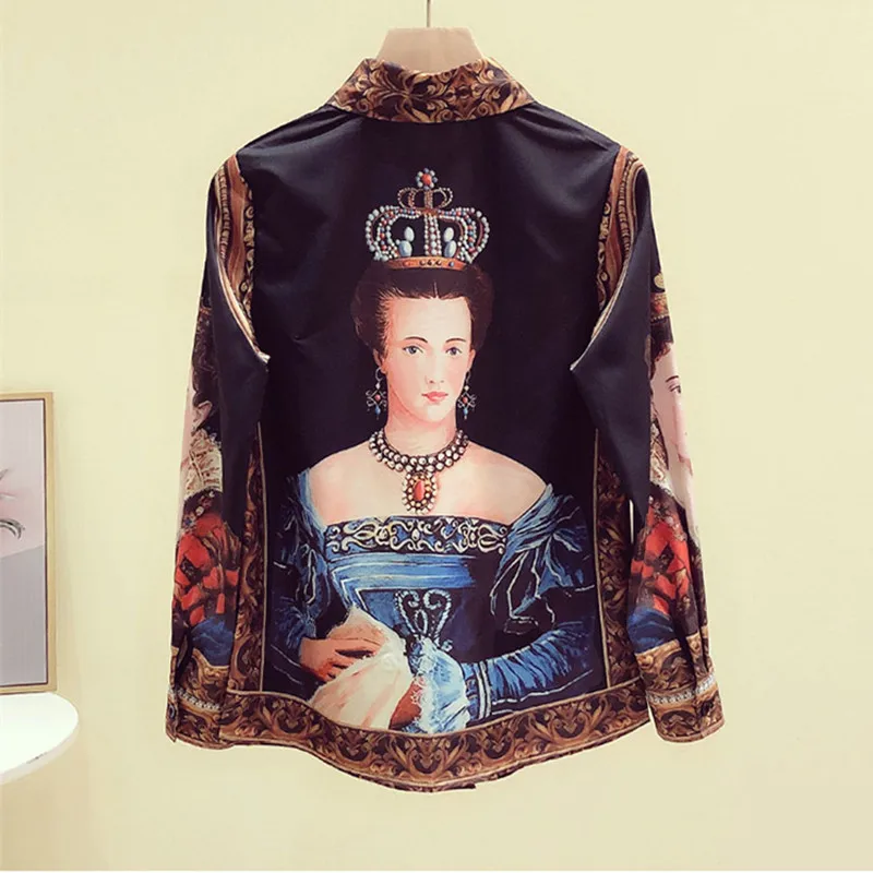 Женская блузка с длинным рукавом подиумная принтом маслом винтажная рубашка