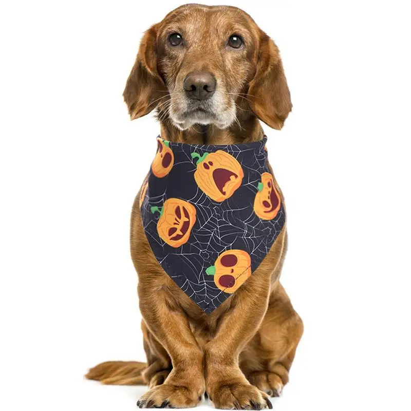 

4 Pcs Funny Dog Bandanas Set Fashion Puppy Collar Print Scarf Decoration Dog Drool Triangle Bib For Halloween Dogs Accessories