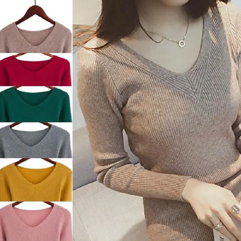 Core spun yarn 2020 autumn new women's wear V-neck with knitted bottoming shirt shows thin and slim long sleeve sweater top |