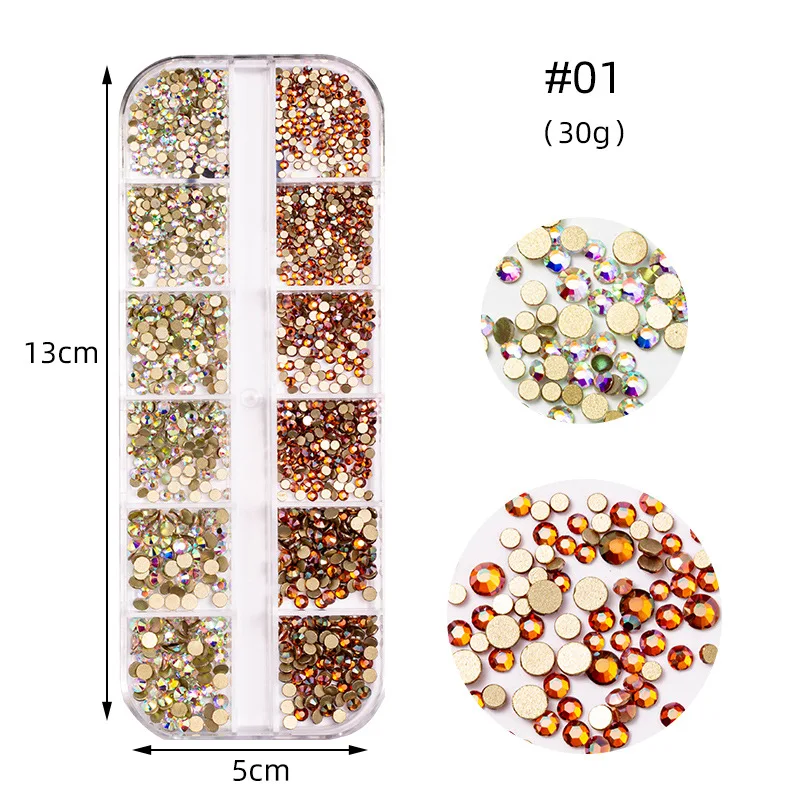 

1 Box Manicure High Silver Flat Diamond 12 Nail Art Symphony AB Rhinestones Nail Decoration Shiny Diamond Strip Box