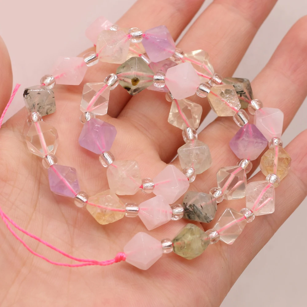 

Natural Semi-Precious Stones Fluorite Beaded 12mm Fashion Irregular Rhombus Beads for Jewelry Making DIY Bracelet Accessories