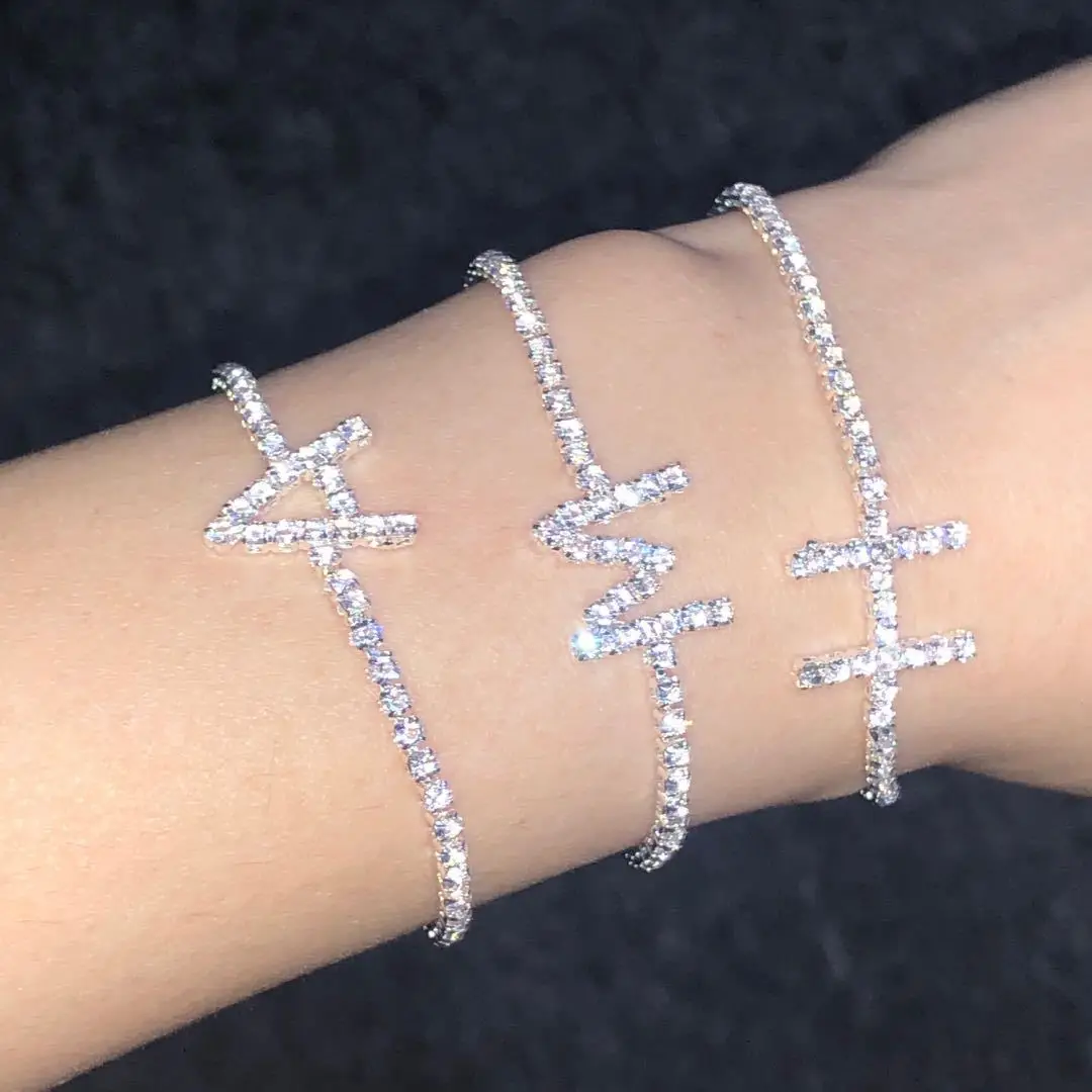 

Fashion Stonefans Rhinestone 26 Alphabet Letter Charm Bracelet Jewelry for Women Initial Tennis Chain Name Bracelet Bangle