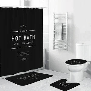 hot bath black design shower curtain minimalism bathroom decor set 4 piece toilet cover mat polyester fabric 71 w x 71 h free global shipping
