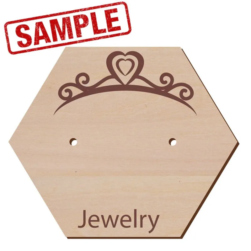 Personalized Wood Hexagon earring display card tags with logo text, engraved earring holder cards, jewelry display packaging tag
