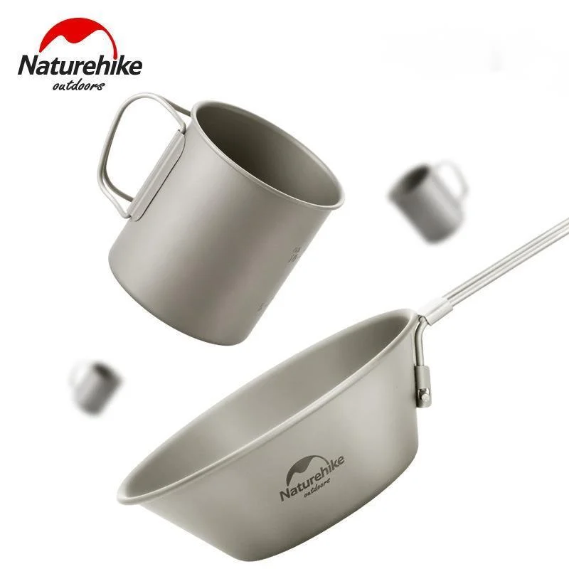Naturehike Lightweight Titanium Flatware Set Folding Water Cup Mug Tableware Outdoor Cookware Dinner Bowl 200ML300ML 450ML 600ML | Спорт и